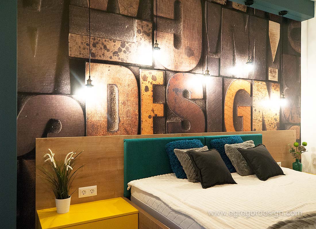 Productie pal, , dormitor, print tapet cu litere Design.