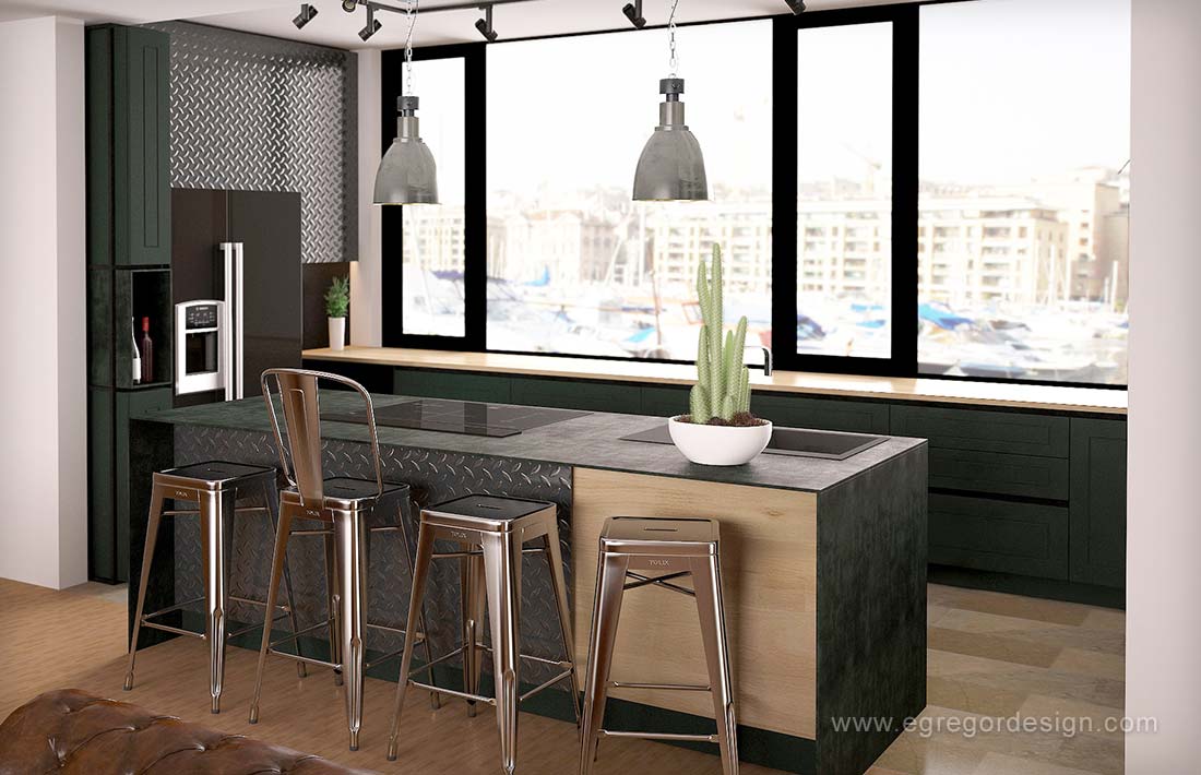 Bucatarie industriala mdf, design mobilier pentru cuplu tanar.