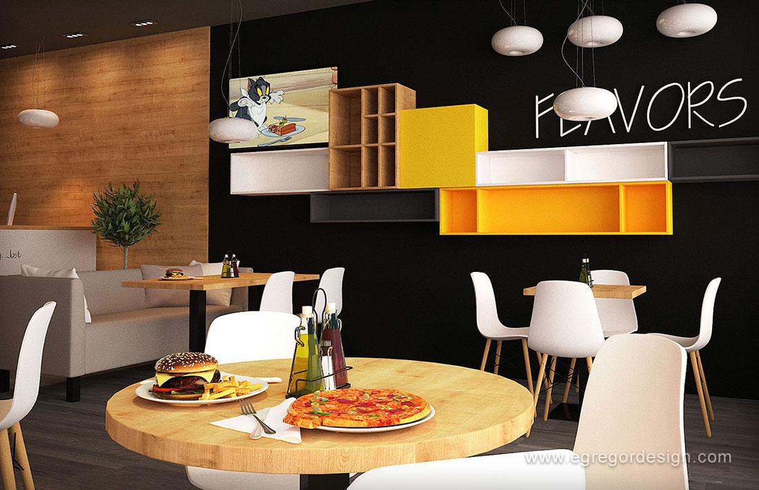 Pizzeria flavours baia mare pal mdf, amenajare interioara cu gust.