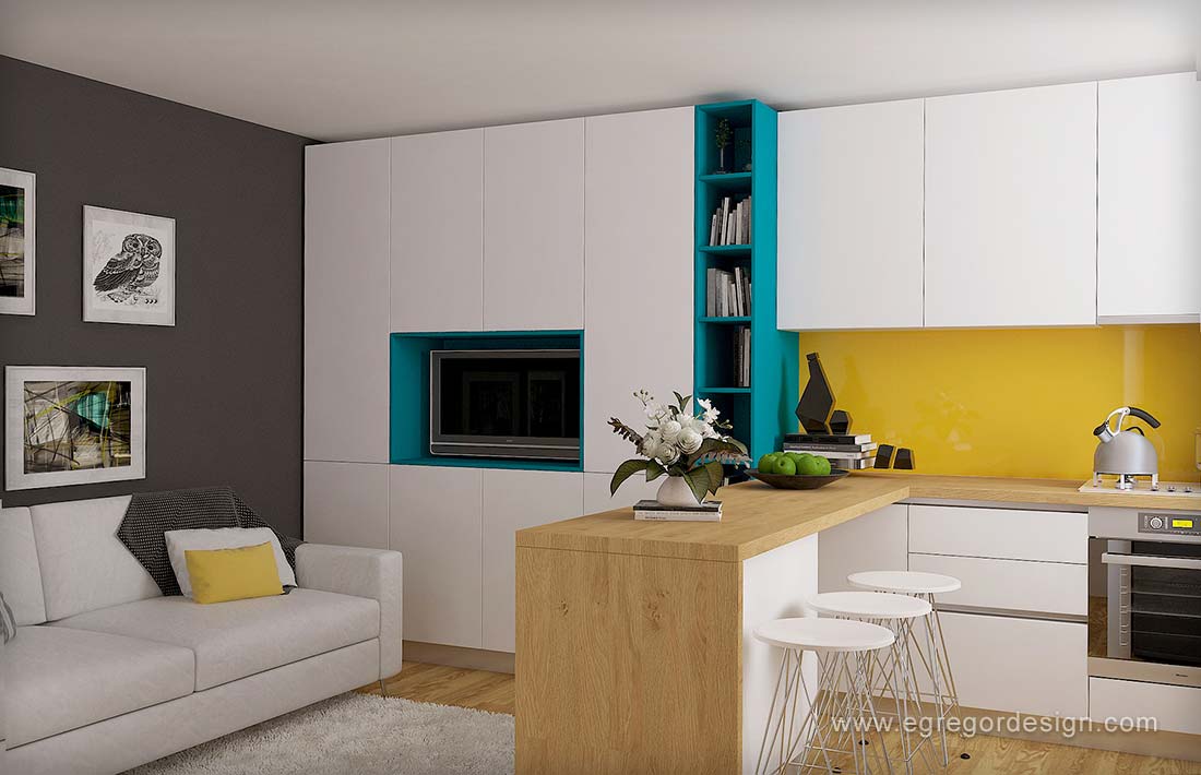 Interior garsoniera, design mobilier Cluj living.