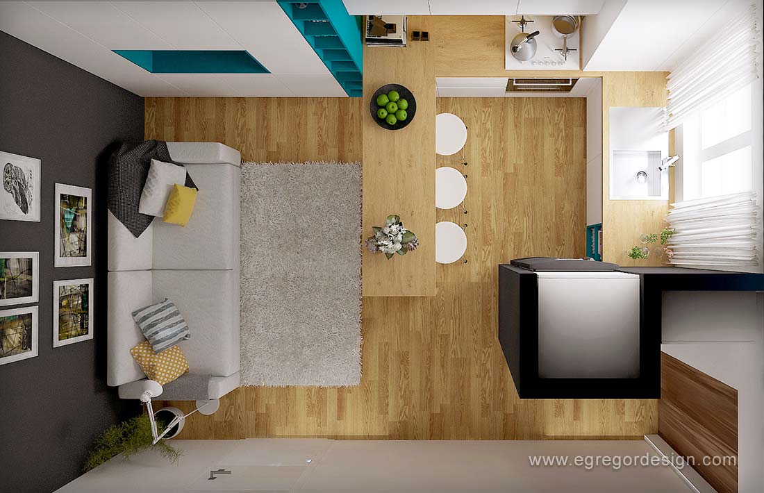 Interior garsoniera, intocmire proiect mobila la comanda.