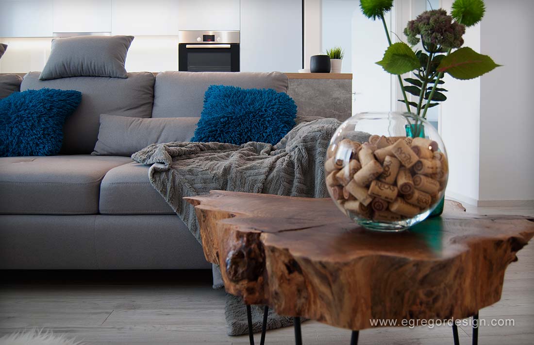 Mobila living la comanda, , lemn natur masiv, obiecte decorative cu dopuri de pluta.
